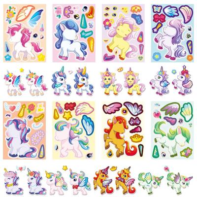 8PCS Unicorn Make A Face Puzzle Stickers -  Cartoon Doodle Art Set for Phone, Notebook, Luggage & Room Decor