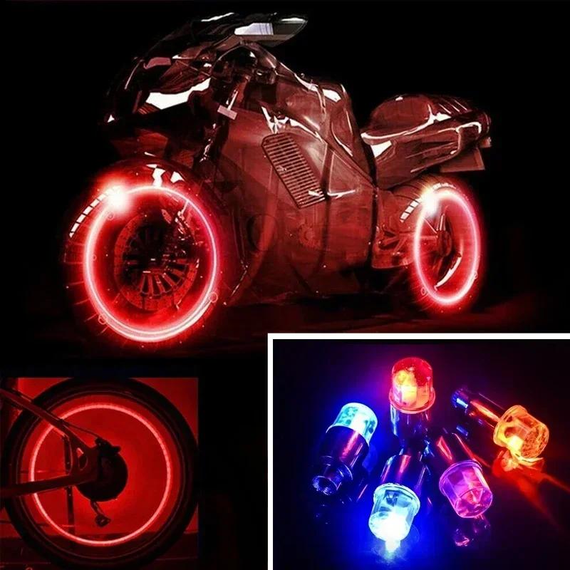 2pcs LED Tire Valve Stem Caps Neon Light Waterproof Wheel Spoke Lights LED Tire Lamp for Motorcycle Bicycle Car Accessories