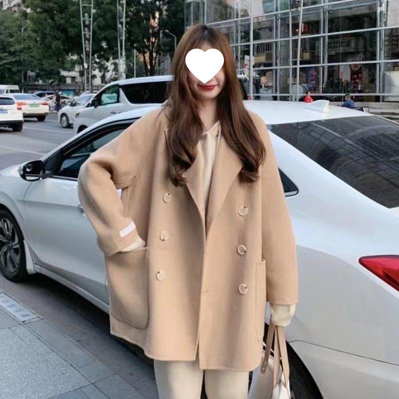 Korean Chic Woolen Hepburn Style Petite Coat with Large Pockets Small чёрный