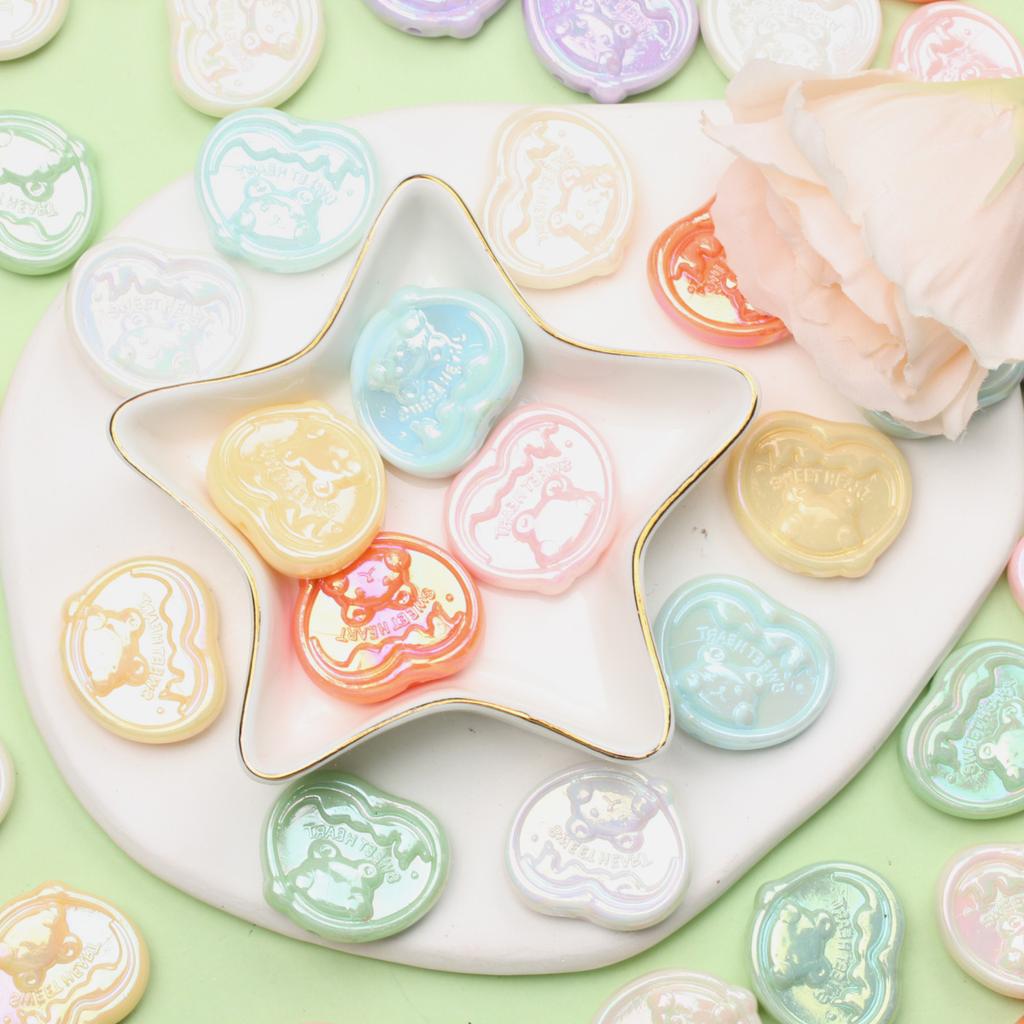 7pcs 24*28mm UV Color Plating Acrylic Bear Loose Beads Beaded Materials Heart Jewelry DIY Jewelry Accessories For Bracelet Earring Making