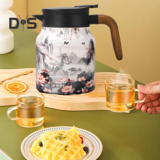 Tetera vintage con aislamiento floral de 1000 ml, mini cafetera, termo para oficina, infusor incorporado, jarra para bebidas, jarra térmica para café