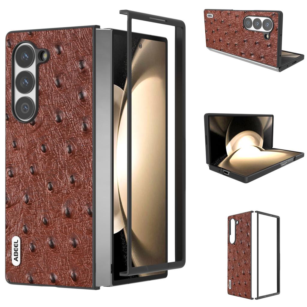 For Samsung Galaxy Z Fold6 5G Case Genuine Cow Leather+PC Cover Ostrich Texture