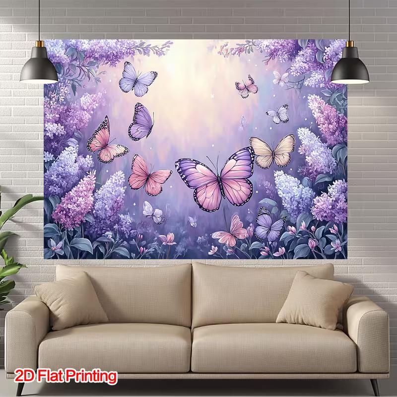 2D Dreamy Purple Floral Backdrop Butterflies & Lilac Flowers Photography Background