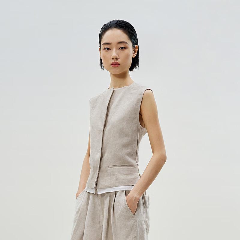 LESS 2025 Summer Straight Sleeveless Lapel Vest