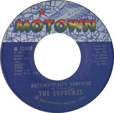 Disque 7 pouces SUPREMES - Automatically Sunshine M1200F Motown 1972 Soul/Funk US Occasion