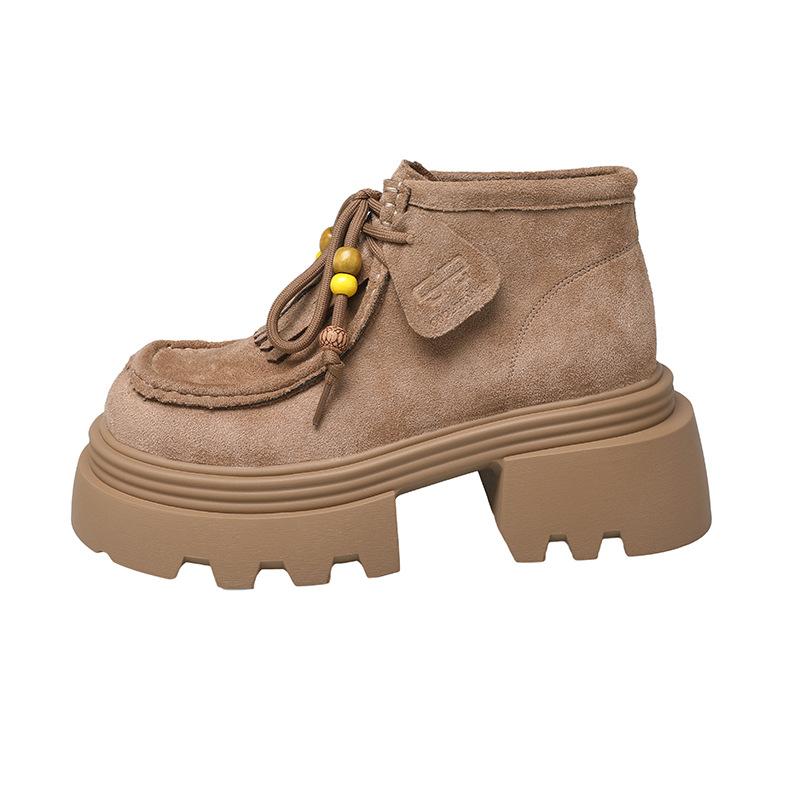 Retro Thick-soled Martin Boots for Women's 2025 Autumn New Fashionable Versatile Frosted Leather Muffin Small Locomotive Short Boots