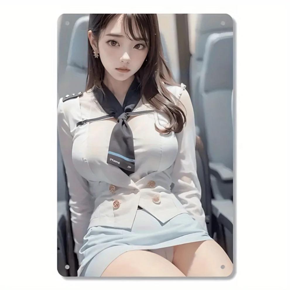 Vintage Air Stewardess Metal Wall Art Unframed, Retro Airplane Sign for Living Room Office Cafe Decor Gift