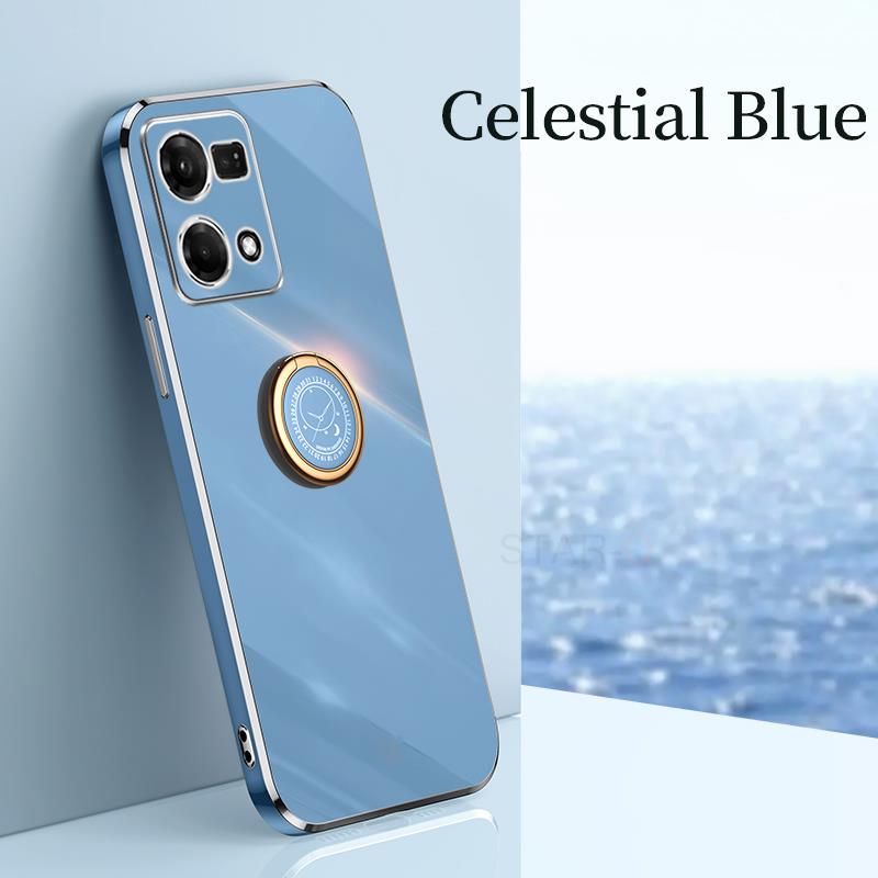 Reno7 Reno8 5 Lite Luxury Plating Ring Holder Case For Oppo Reno 7 8 6 5 Lite 9 Pro 4g 5g Silicone Stand Back Cover Reno5 5lite