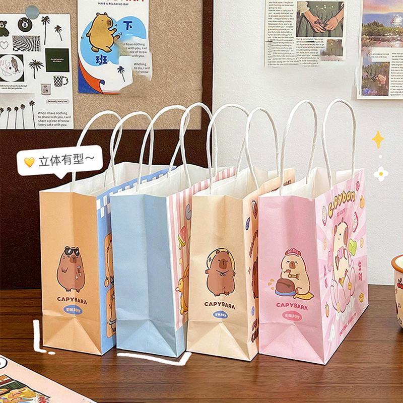 10Pcs Capybara Cartoon Gift Bags Hand-Held Paper Bags Rectangular Gift Candy Snack Packaging Bags Party Birthday Supplies