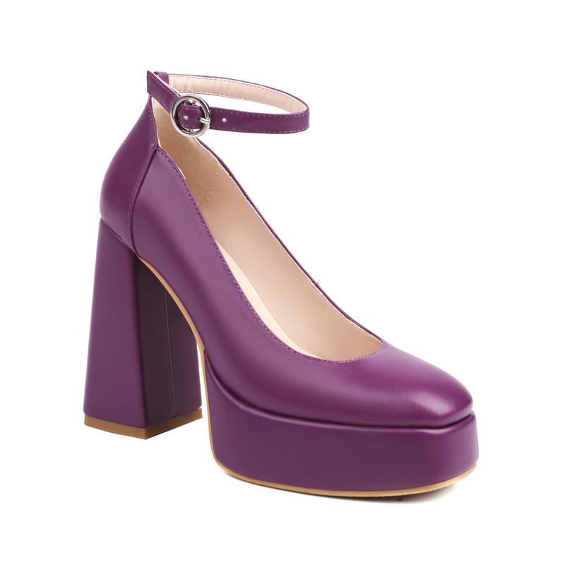 Women's High-heeled Single Shoes Waterproof Table Thick-heeled Four-season Shoes Large Size Simple Large Size Low-top Shoes