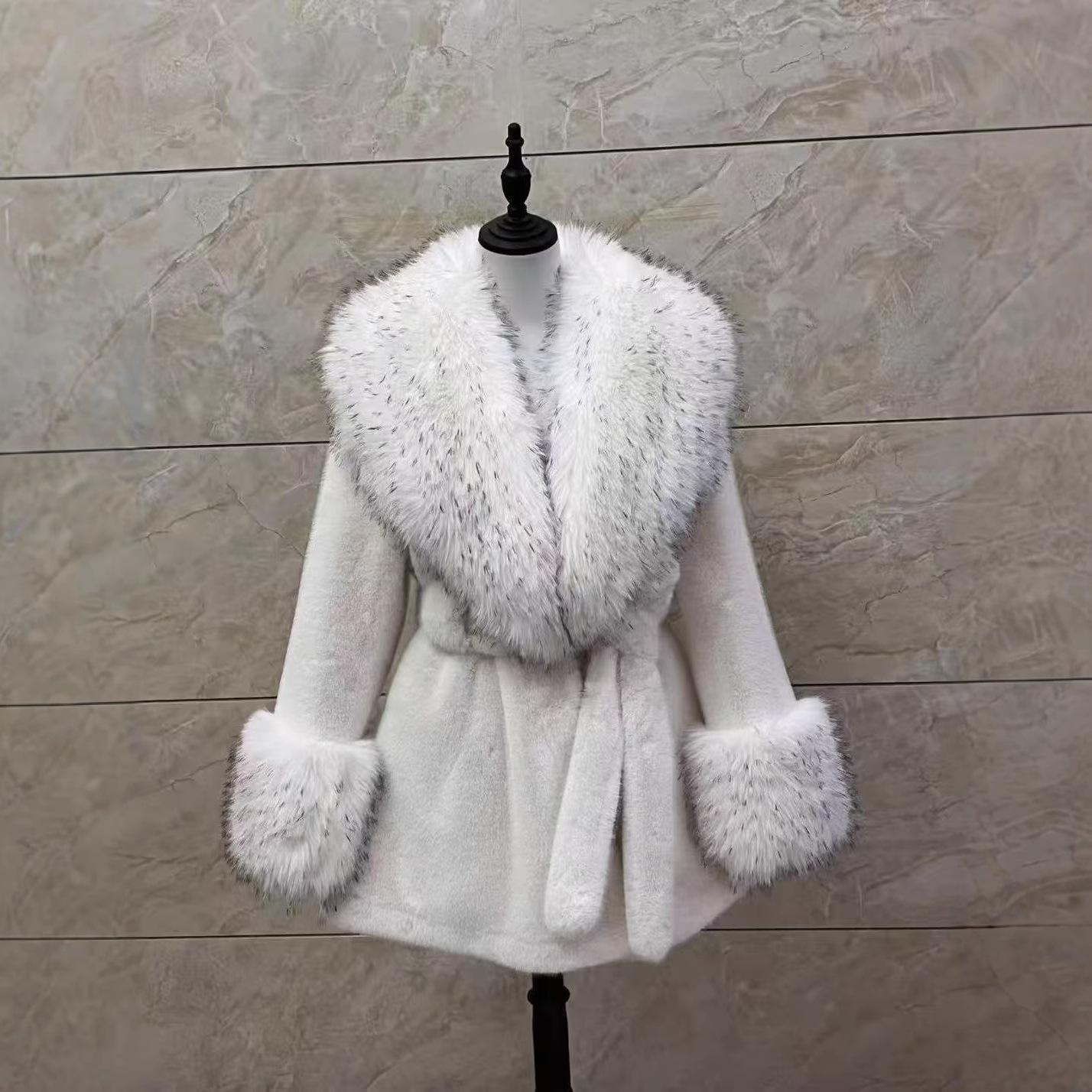 

Новая зимняя шуба 2025 года, имитация норки, воротник из искусственного меха норки One size fits all белый