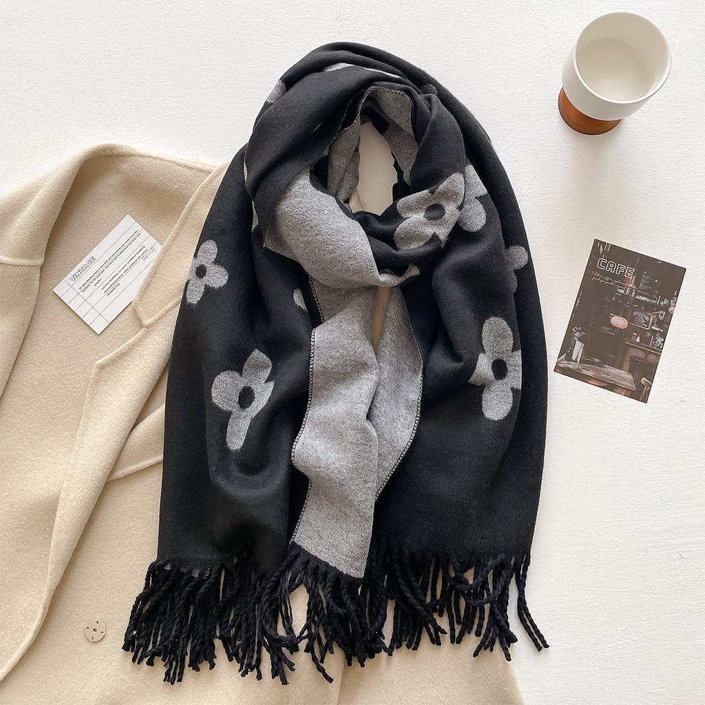 New age-reducing flower printed scarf women's autumn and winter versatile thick warm scarf shawl