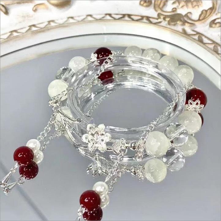 Korejský růžový křišťálový květinový motýlí přívěsek korálkový náramek pro ženy sladké korálky řetízkové náramky šperky dárky pro přítelkyni