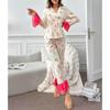Spring & Autumn Women's Lace Trim Lapel Cardigan Pajama Set