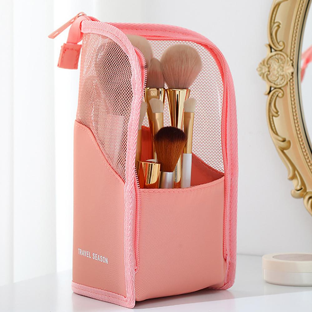 Makeup Brush Holder Women Travel Outdoor Waterproof Cosmetic Bag Stand-Up Portable Foldable Makeup Case with Zipper