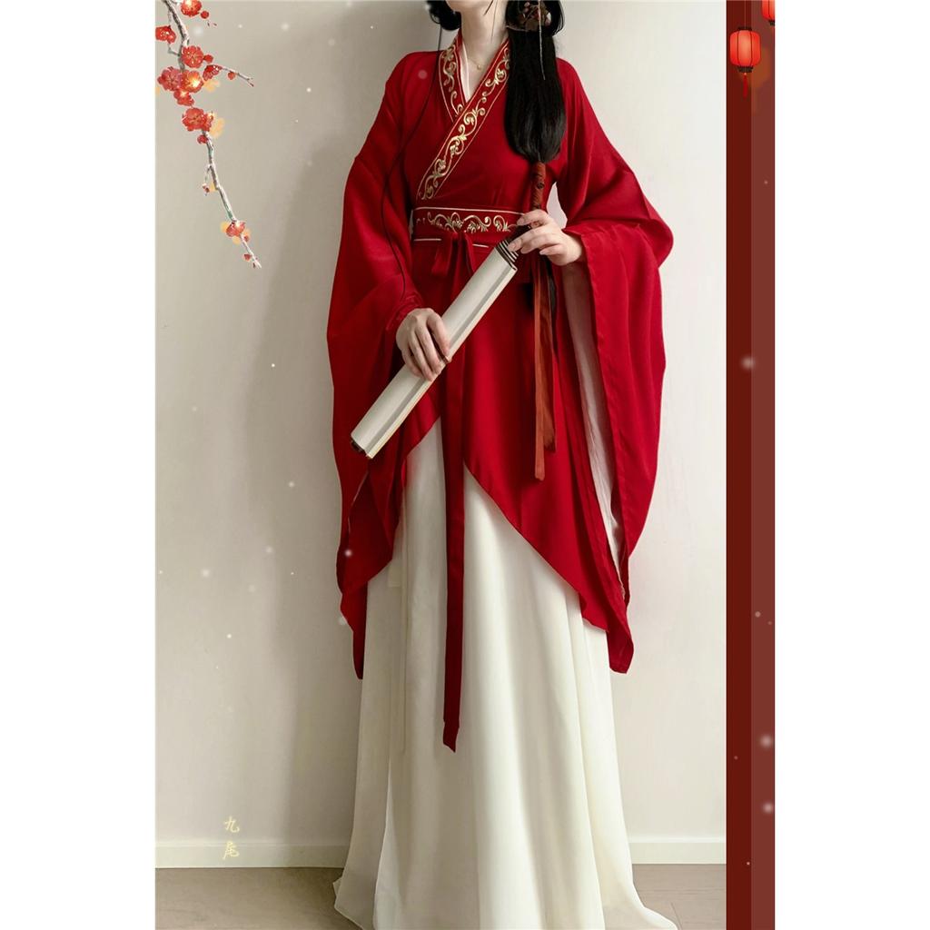 Original Wei, Jin Style Hanfu, Southern And Northern Dynasties Embroidered Large Sleeves, Cross Collar, Special-shaped Apron And Torn Skirt