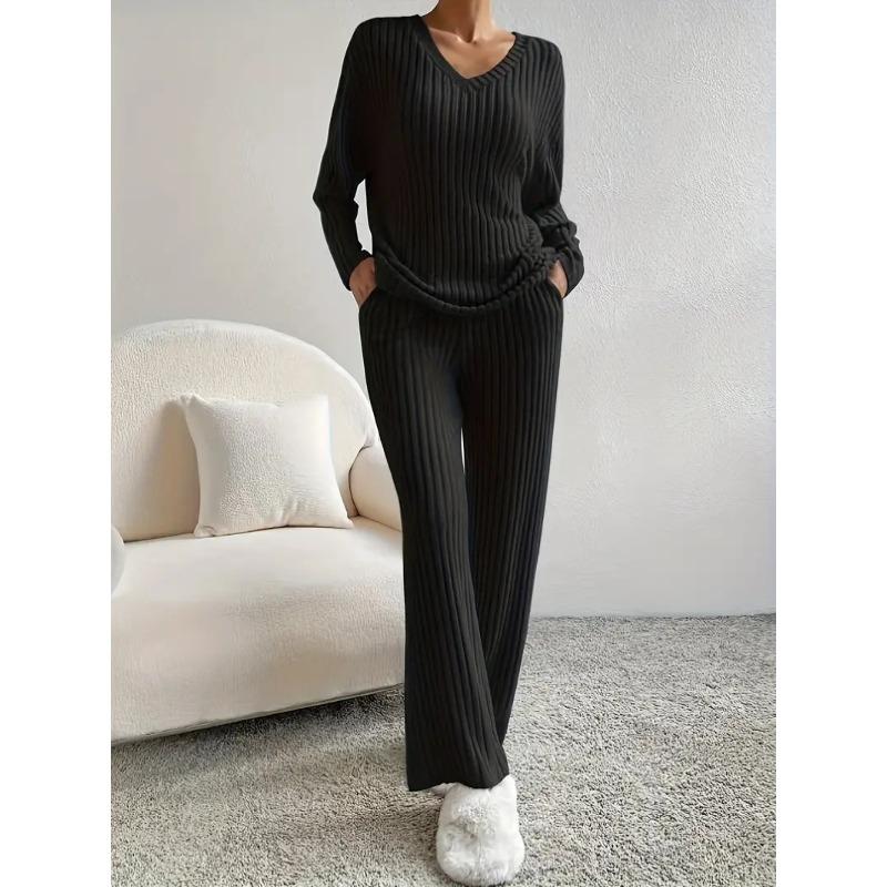 IHUASU Kadın Moda Günlük Uzun Kollu V Yaka Pantolon Takımları