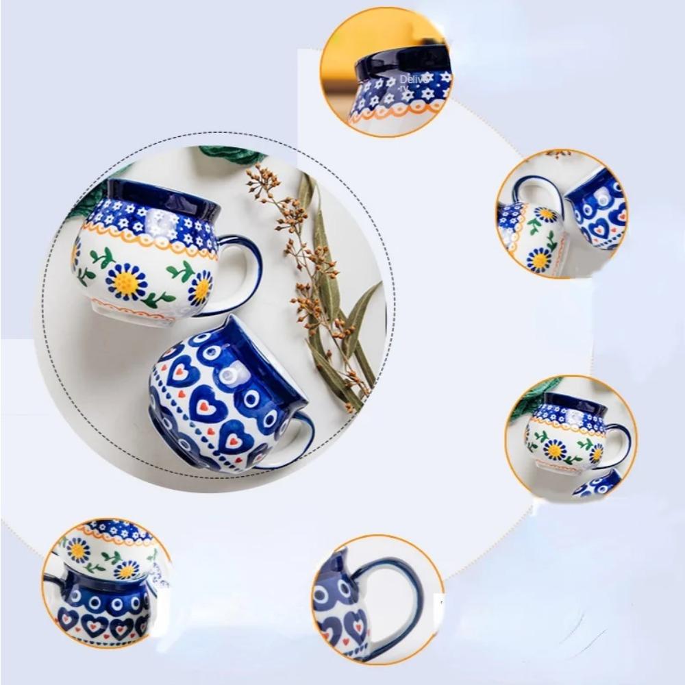 National Style Cup Fashion Large Capacity Retro Mug Home Water Milk Mark Mug Gold Inlaid Couple Cup Holiday Birthday Gift