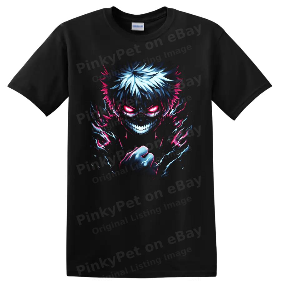 Ken Takakura Anime T Shirt w/ Neon Demon Mask Lightning Horror Graphic Art Tee