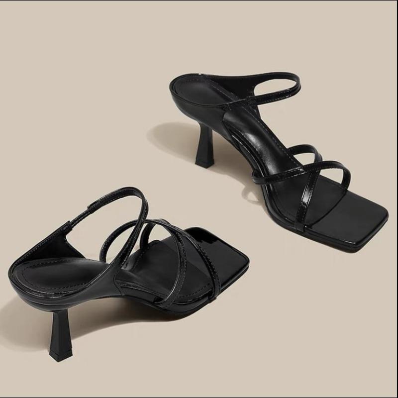 Fashion New Wine Red High Heels Sandals for Women Square Toe Bowtie Decor Summer Outdoor Slippers Woman Thin Heeled Party Wedding Shoes