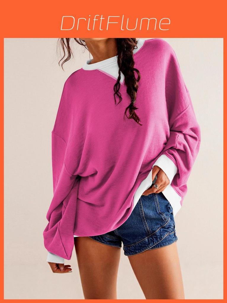 Street Style Long Sleeve Hoodie With Color Block Pattern For Female Fashion Enthusiasts