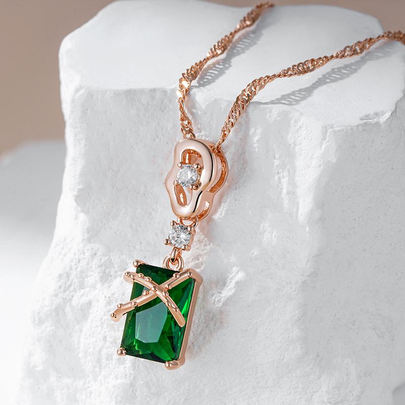 Luxury Square Green Natural Zircon Pendant Necklace For Women  Rose Gold Color Pendant Daily Easy Matching Fine Jewelry