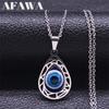 Turkish Evil Blue Eye Pendant Necklace for Women Men Stainless Steel Silver Color Lucky Eyes Amulet Protection Jewelry N8022S01