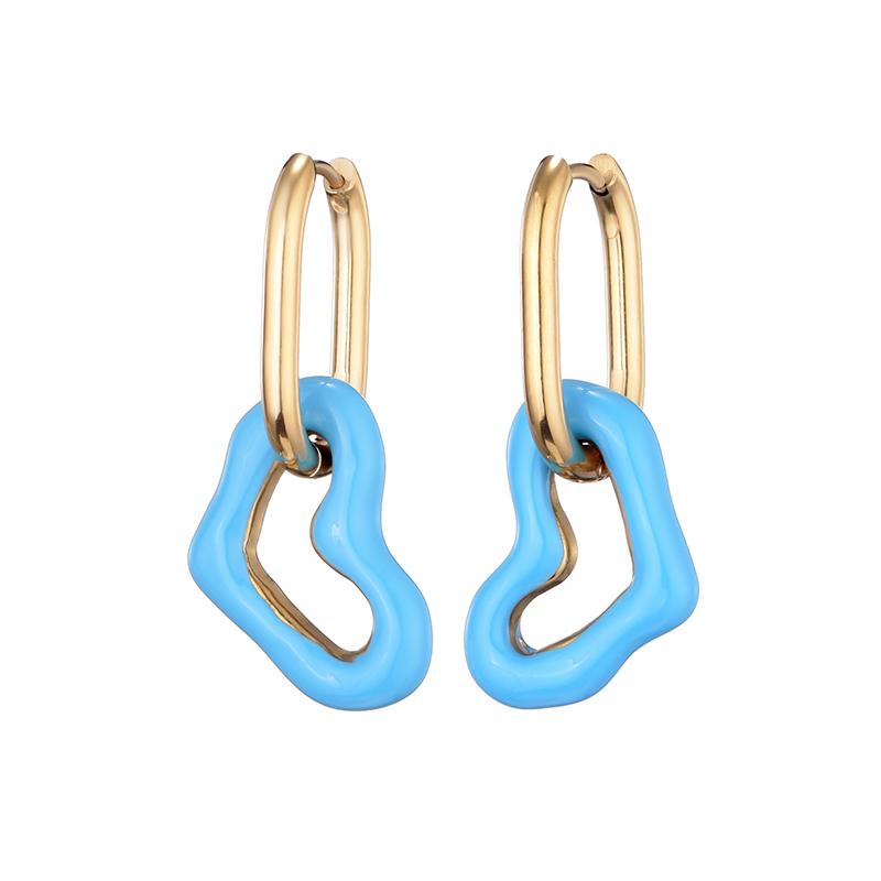 

New Fashion Enamel Heart Stainless Steel Ear Buckle Hoop Earrings For Women Vintage Love Gold Color Pendant Female Zircon Gift синий
