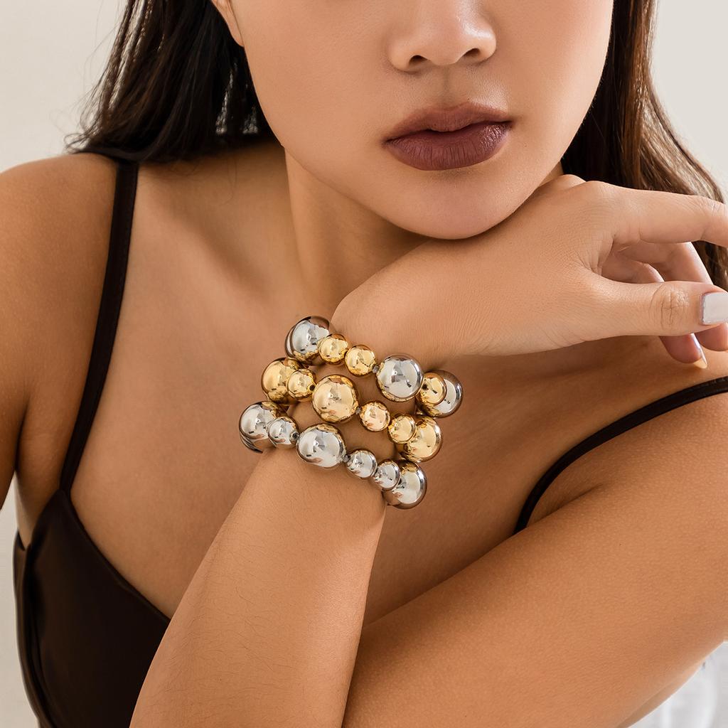 European and American jewelry exaggerated punk contrasting color beaded neck necklace temperament niche geometric ball personality necklace