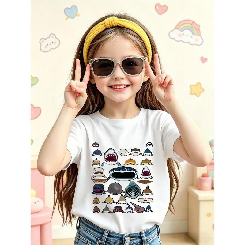 European sizes Girls Summer Short Sleeve, Round Neck T-Shirt Top, Summer Versatile Fashion Item, Trendy Cool T-Shirt, Girls Outdoor Short Sleeve 110 белый