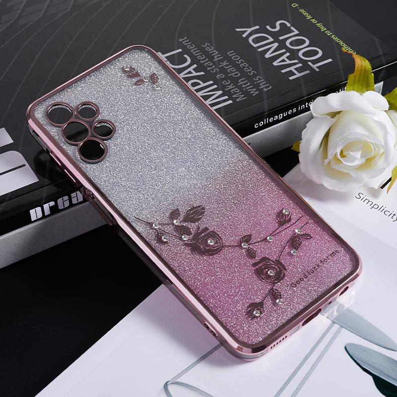 KADEM TPU Rückseite für Samsung Galaxy A13 4G Farbverlauf Glitzer Blumenmuster Strass Handyhülle