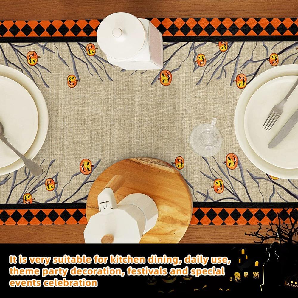 Anti-Slip Table Runner Ghost Pumpkin Bat Placemat Horror Tablecloth  Dining Table