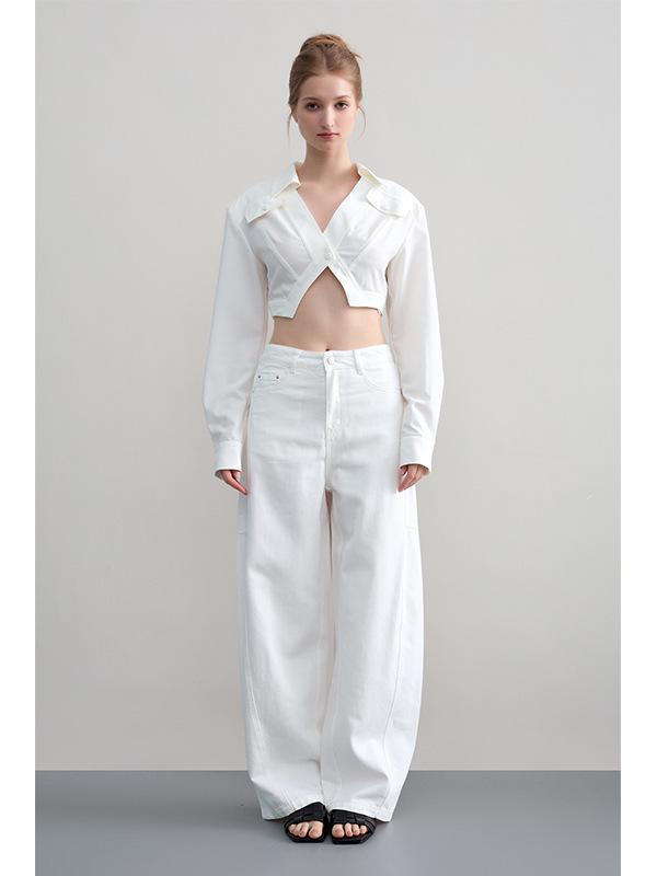 

Spring 24 New Style: Women s High Waist A-Line Wide Leg Denim Trousers M белый