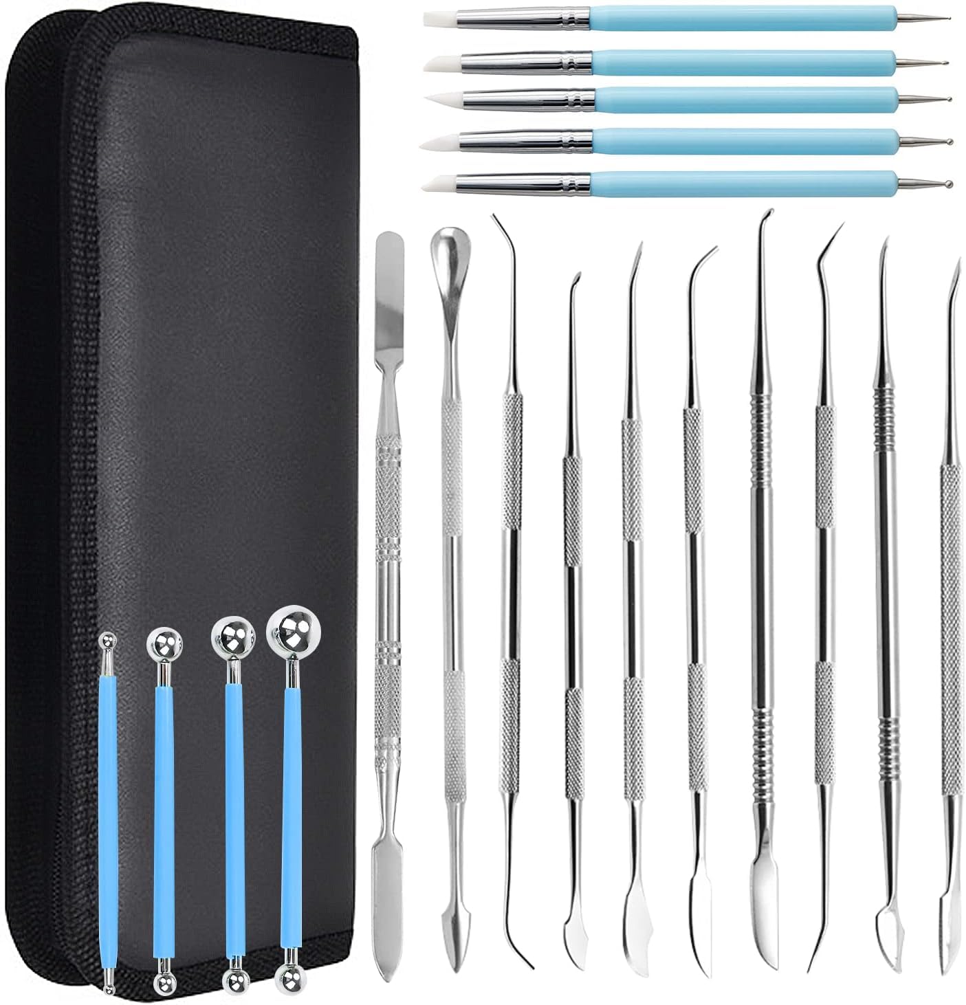 

ziyue Set of Stainless Steel Clay Clay Crafting Silicone Clay Drawing Cleaning Sculpting Tools for Clay with Storage Case 19-Piece Spatulas, Spatulas,