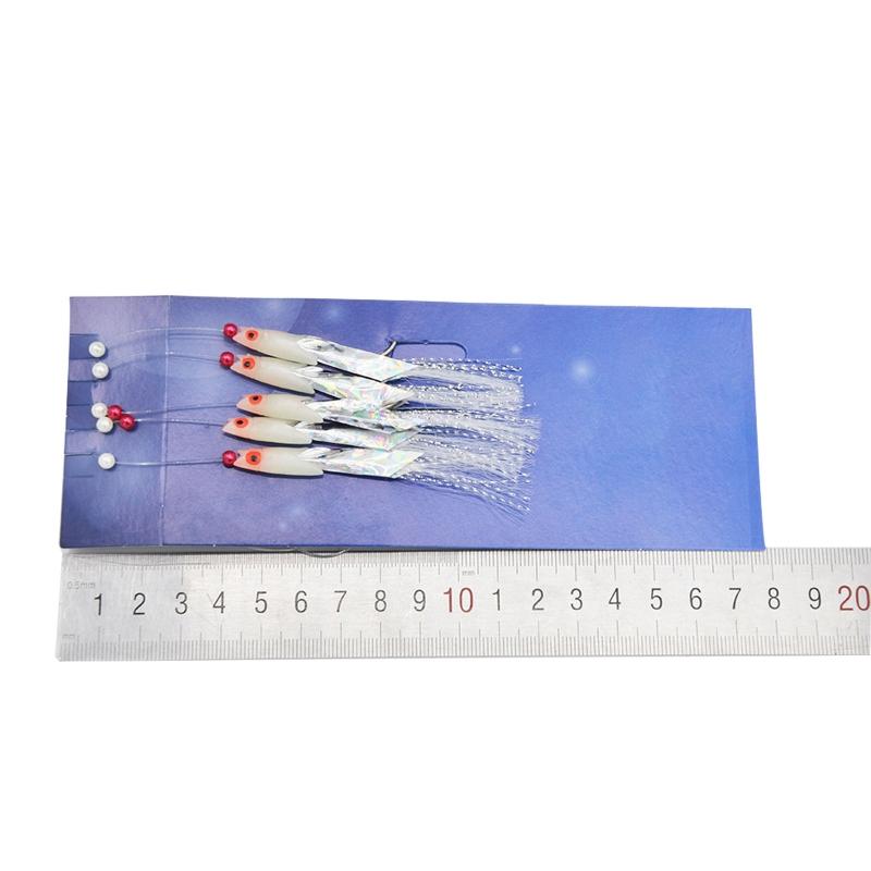 5 Pezzi Esca per Pesca al Baccalà e Pesce Bianco Amo da Pesca Luminoso Attrezzatura da Pesca in Mare con Flash di Cristallo Piuma Jig per Pesca in Acqua Salata