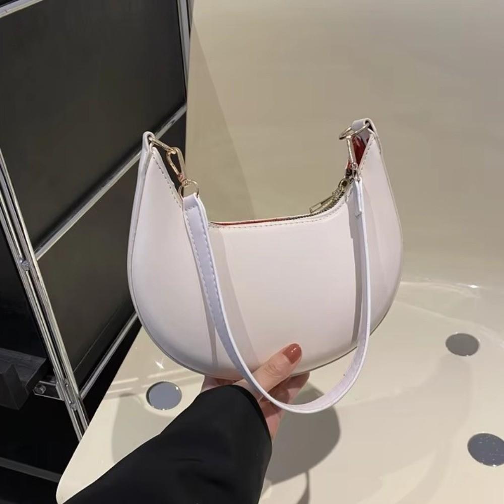 Moon-shaped Moon Underarm Bag Solid Color Women's Hobo Bag Portable Pu Leather Shoulder Bag Girl