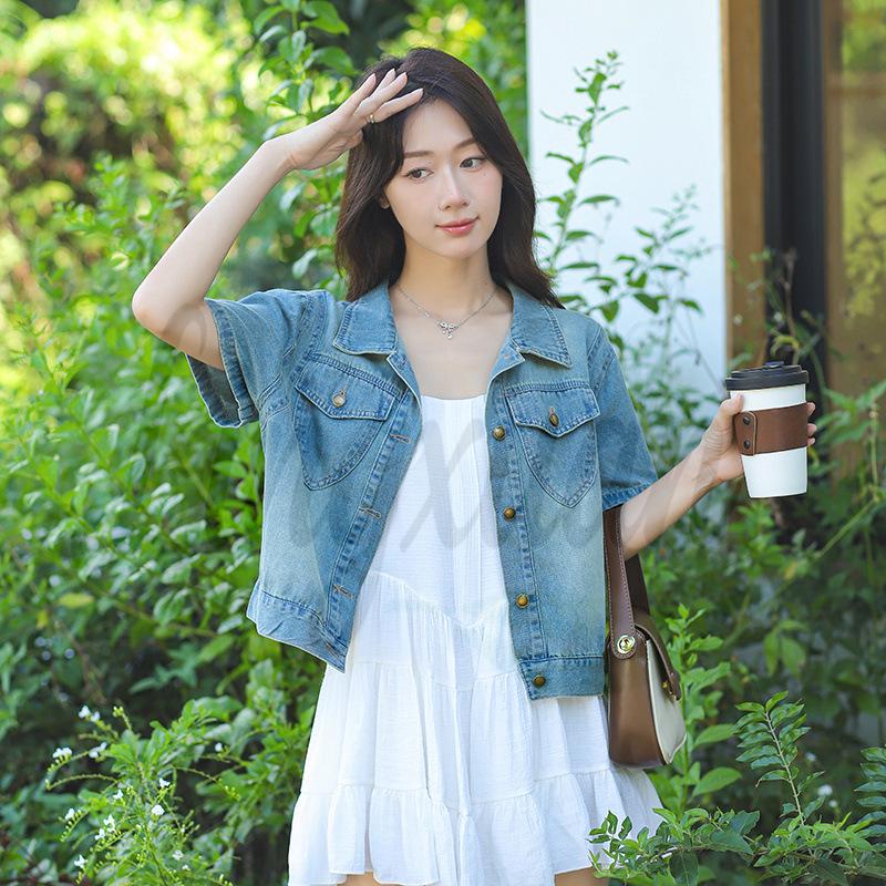 

Women s Skin-Friendly Fashion Denim Short Sleeve: Perfect for Summer and Autumn XL синій