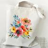Elegant Wildflowers Aesthetic Canvas Handbag Reusable Floral Shopping Tote Bag for Women