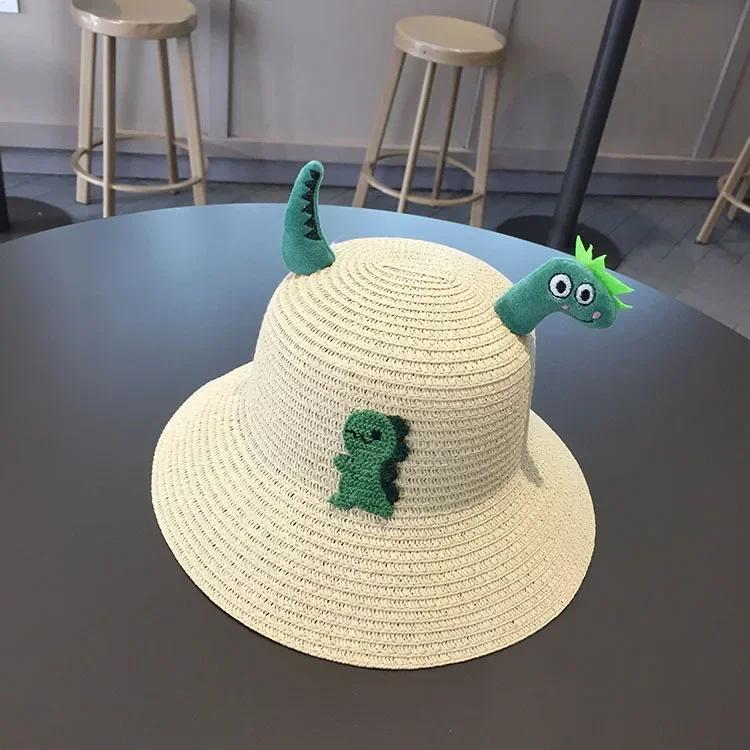 2025 New 3D Cute Bear Kids Dinosaur Cartoon Sun Hat UPF50+ Wide Brim Straw Summer Beach Cap For Baby Boys Girls Sun Protection