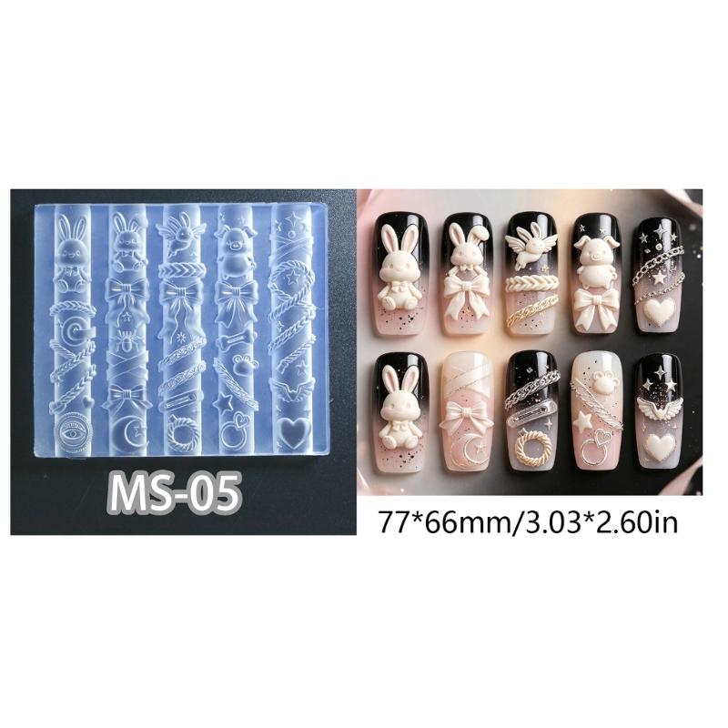 Silicone Nail Art Mold Flexible 3D Embossed Shaping Tool for DIY Nail Decoration, Salon Work and Small Craft Projects