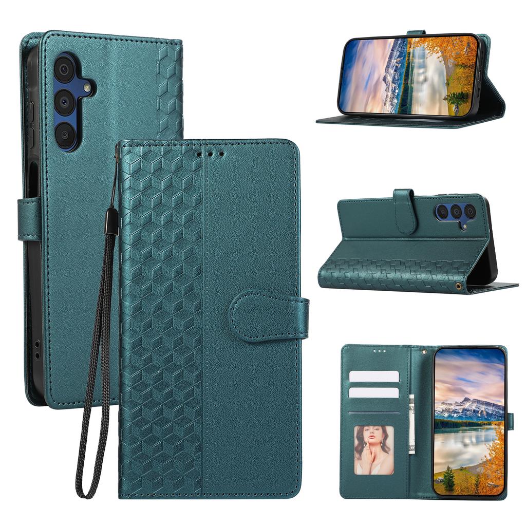 For Samsung Galaxy S25+/S24+ Case 3D Rhombus Grid Imprinted Wallet Leather Phone Cover with Lanyard