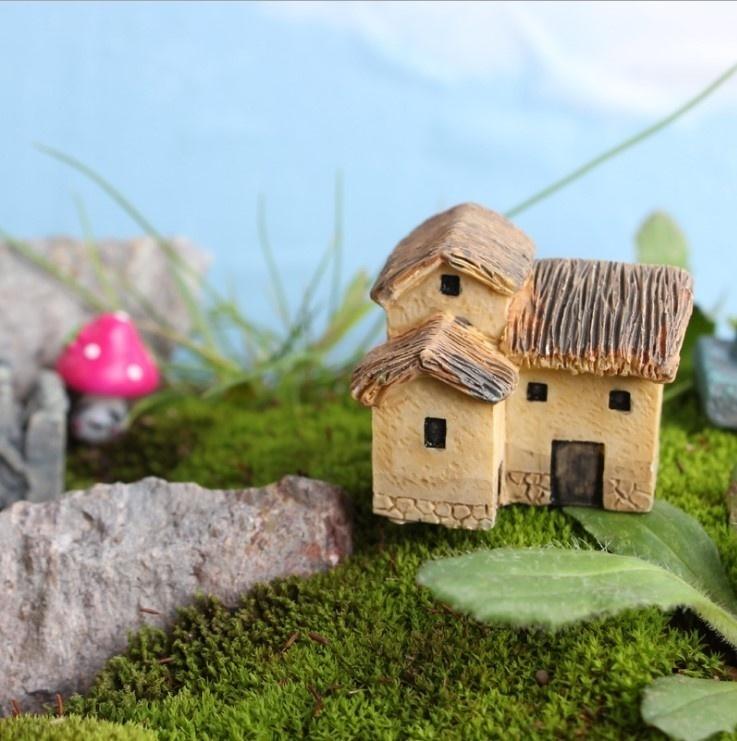 1 Pcs Stone House Cartoon House Miniature Ornament Resin Bonsai Dollhouse Fairy Garden Decoration