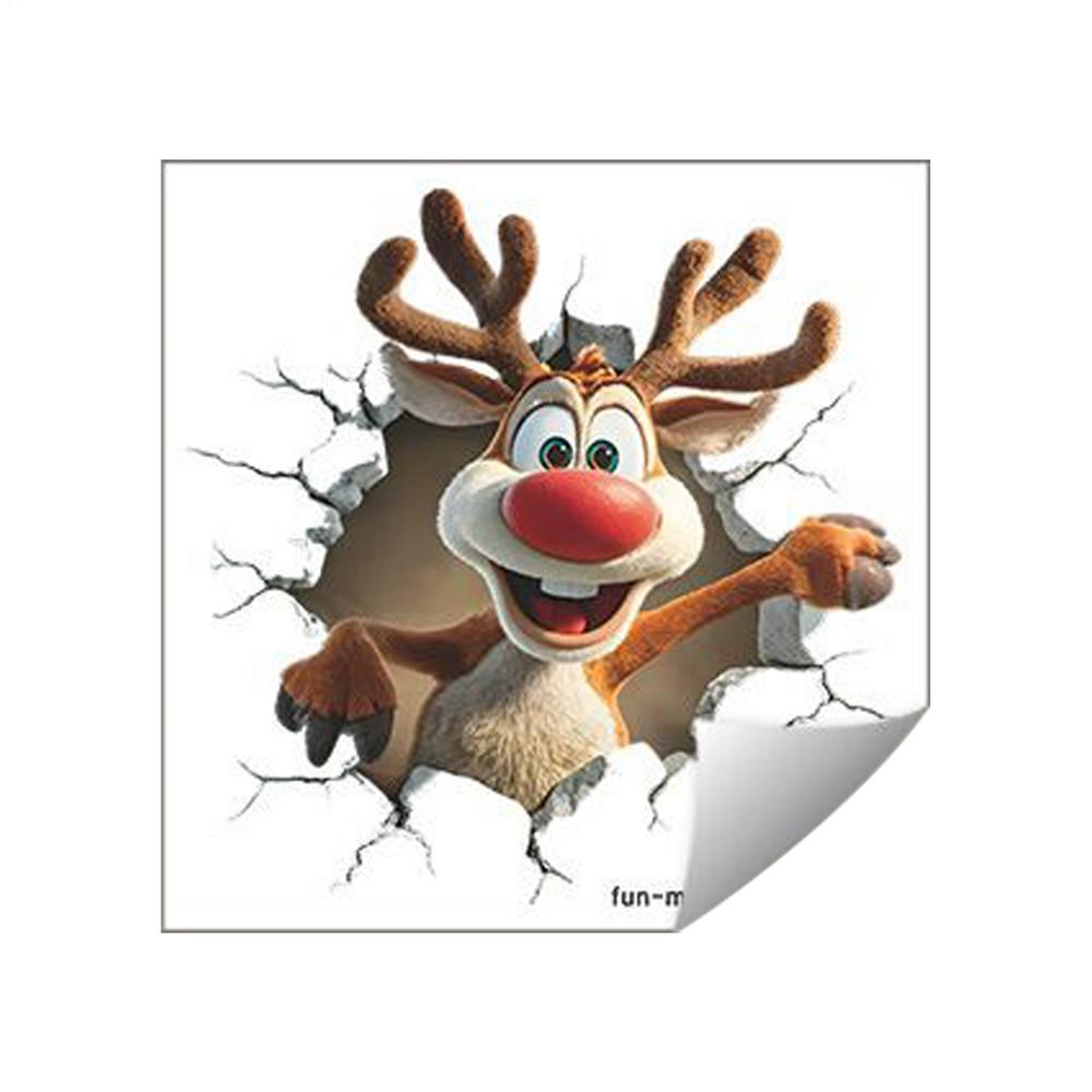 Christmas Creative Wall Sticker Removable 3D Effect Christmas Cartoon Decals Santa Reindeer Living Room Stickers for Dorm Office