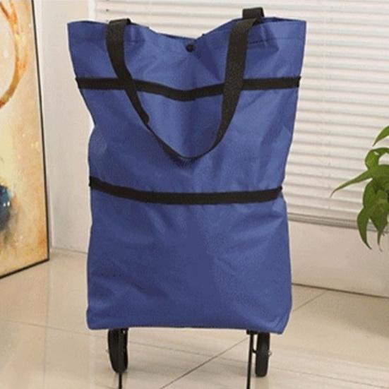 Foldable Shopping Trolley on Wheels Heavy-Duty Waterproof Oxford Fabric Collapsible Grocery Bag with Silent Wheels Rolling Shopping Cart