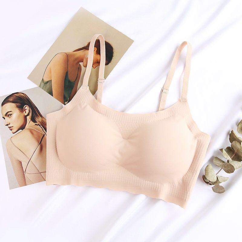 

Бесшовное нижнее белье из ледяного шелка, женский цельный спортивный противоударный бюстгальтер для сна, красивый жилет, тонкий дышащий мягкий бюстгальтер XL бежевый