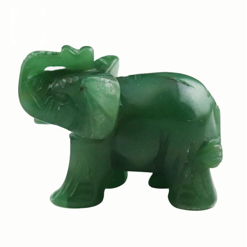 Green Aventurine Jade Ston Lucky Elephant Fortune Feng Shui Statue Figurine Office Ornament Chakra Healing Stones Statue Decor