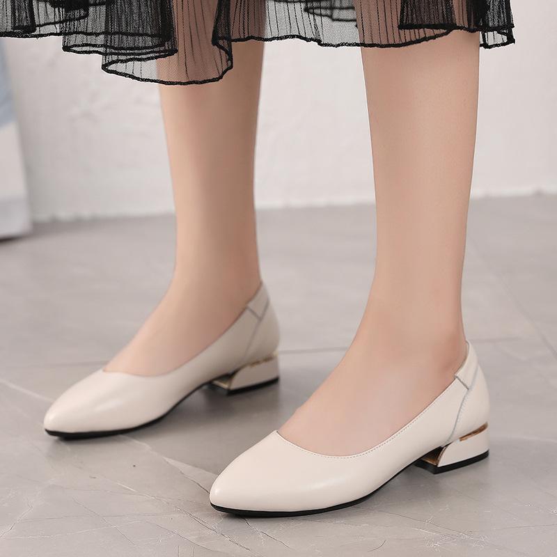 Fashion GKTINOO Shoes Soft Comfortable Genuine Leather Shoes Ladies Low Heels Soft Office Lady Work Shoes Slip On Pumps For Women