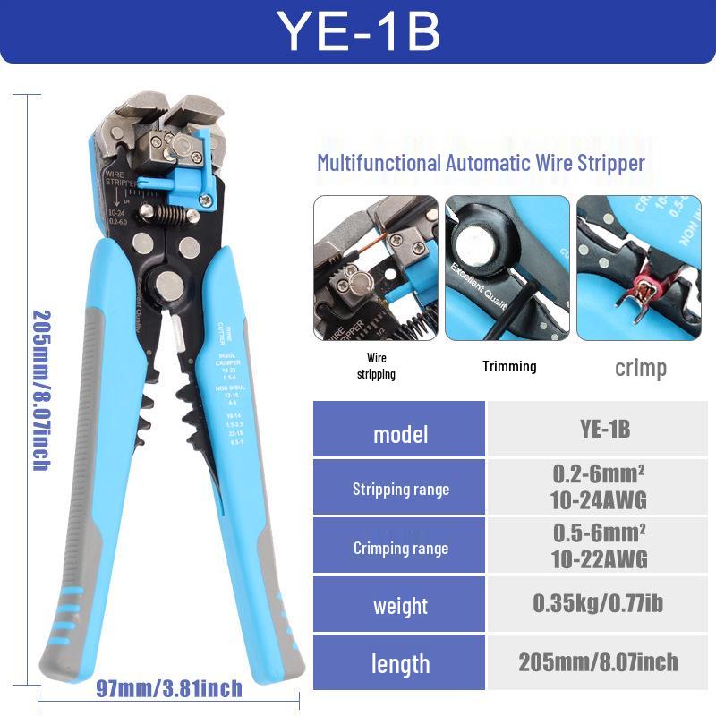

YEFYM 3-в-1 Многофункциональный автоматический стриппер для проводов: Многоцветные плоскогубцы электрика, кусачки и кримпер. синий