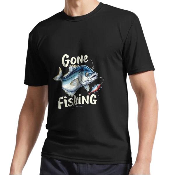 

New Gone Fishing Bold Retro Fish Art Design Logo T-Shirt Funny Size S to 5XL XL