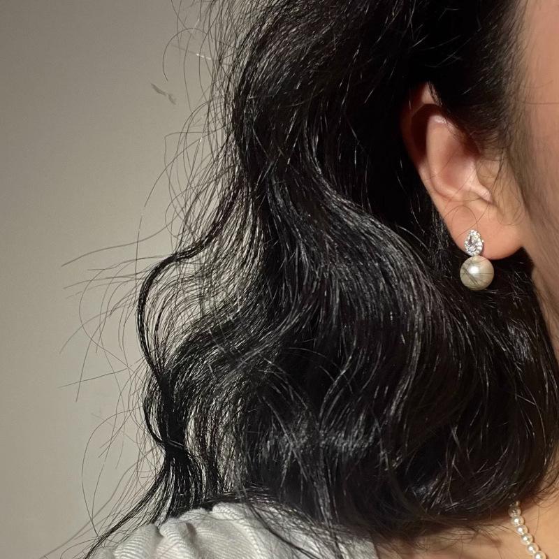 Full Diamond Drop Pearl Earrings Zirconia Inlaid Design Light Luxury Senior Sense Women's Gentle Temperament Ear Jewelry